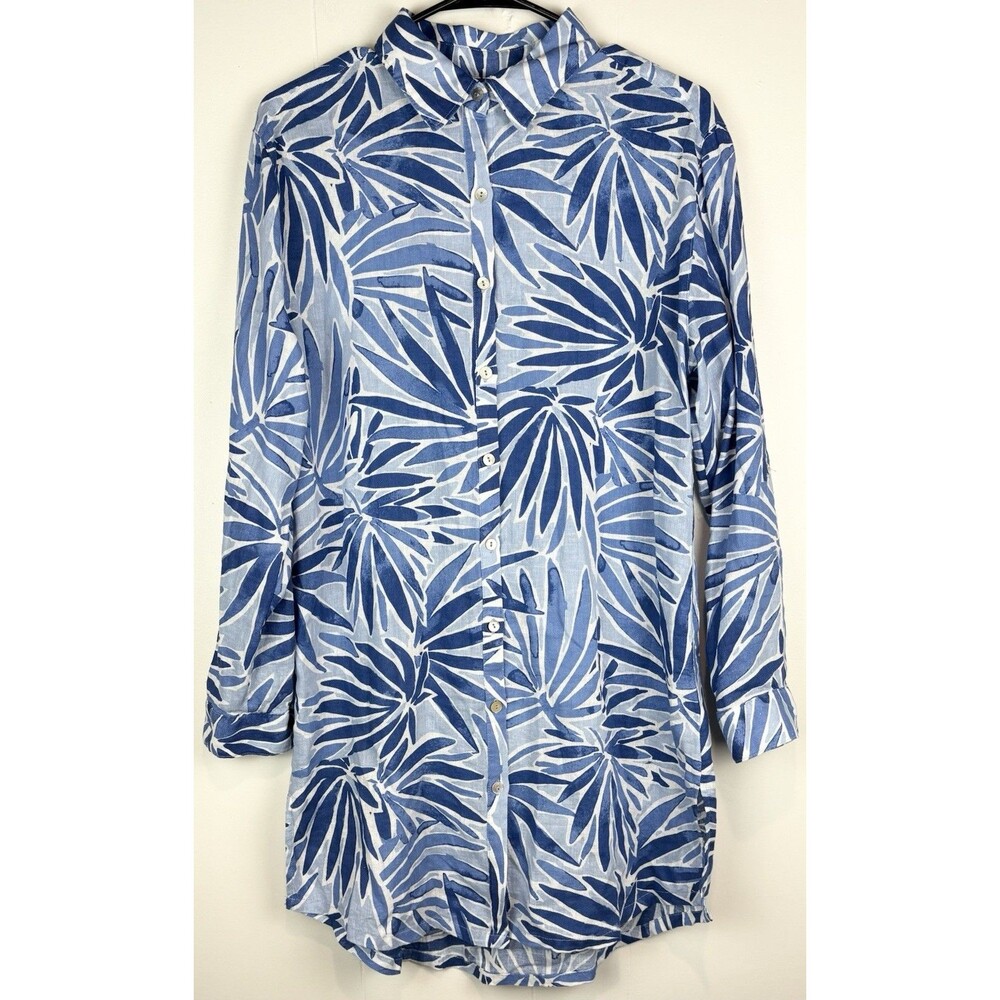 Linen Blend Tunic Beach Cover-Up Tropical Coastal Preppy, Sigrid Olsen Small